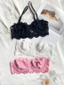 3pcs/Set Lingerie Bra Set (Black, White, Pink) - Multicolor - View 1