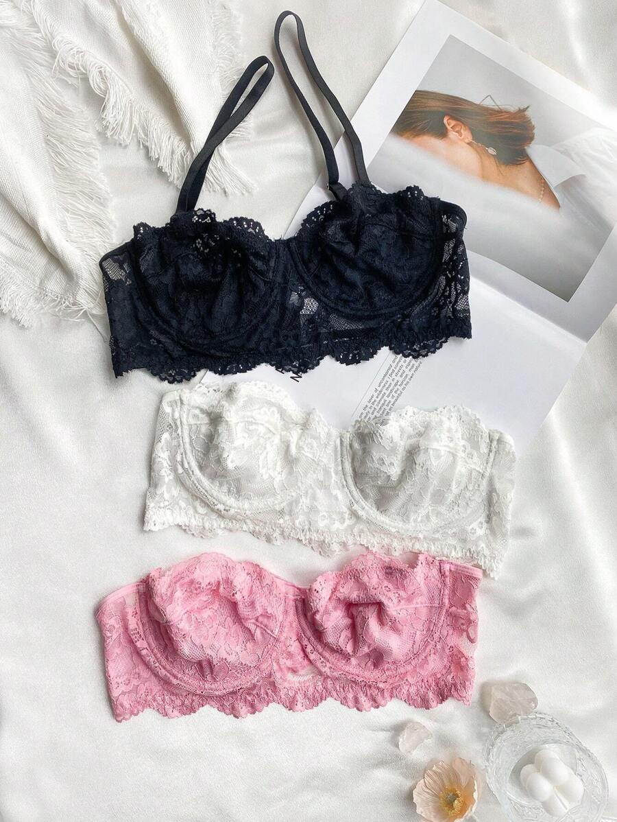 3pcs/Set Lingerie Bra Set (Black, White, Pink) - Multicolor - View 1