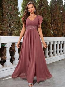 UNITHORSE 刺绣雪纺束腰礼服，优雅舞会晚会婚礼宾客礼服，适合毕业典礼、晚宴派对礼服、新娘礼服、生日女士服装