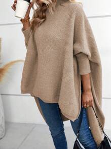 SHEIN LUNE Của phụ nữ tay cánh Cao Thấp Áo len - Màu Khaki - Xem 3