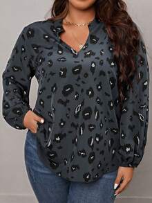 SHEIN LUNE 大尺碼女裝印花襯衫,配有牛仔領 - 彩色 - 查看 4