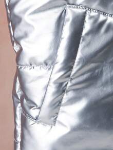 SHEIN Áo vest mùa đông có mũ trùm đầu phía trước của Tween Girls - Bạc - Xem 3