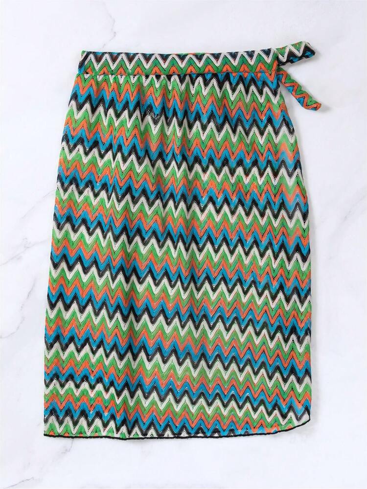 Women'S Zigzag Patterned Side Knot Cover Up Skirt Summer
