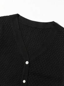 SHEIN Unity V領單排扣毛衣連衣裙 - 黑色 - 查看 6