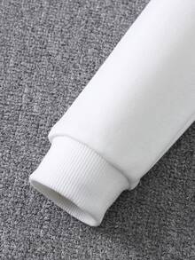 SHEIN Boy's Cute And Comfortable Cartoon Bear Pattern Beanie Decorated Round Neck Sweatshirt - White - View 6