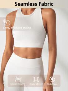 SHEIN Sports Solid Rib Knit Seamless Sports Set - White - View 3