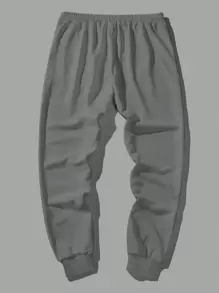 EURMUSE Men Letter Patched Drawstring Waist Sweatpants - Grey - View 4