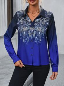 SHEIN Clasi Camisa Estampada De Plumas De Pavo Real Para Mujer