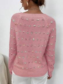 SHEIN Essnce 女士休閒寬鬆拉幹袖毛衣 - 藕粉色 - 查看 2