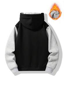 Manfinity Homme 男士寬鬆拼色保暖連帽拉鍊夾克 - 黑色 - 查看 2