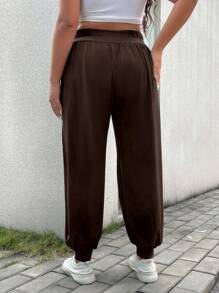 SHEIN LUNE 大尺碼寬鬆慢跑褲 - 棕色 - 查看 2