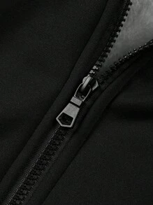 Manfinity Homme 男式宽松款撞色保暖内衬连帽拉链开合夹克 - 黑色 - 查看 3