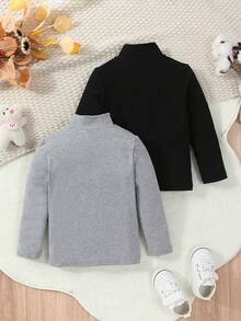 SHEIN 幼兒女童半高領保暖打底t卹,長袖,2件春秋款 - 灰色 - 查看 2