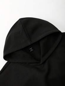 Manfinity Hypemode Men's Coconut Tree & Letter Print Drop Shoulder Hooded Fleece Sweatshirt - Black - View 4