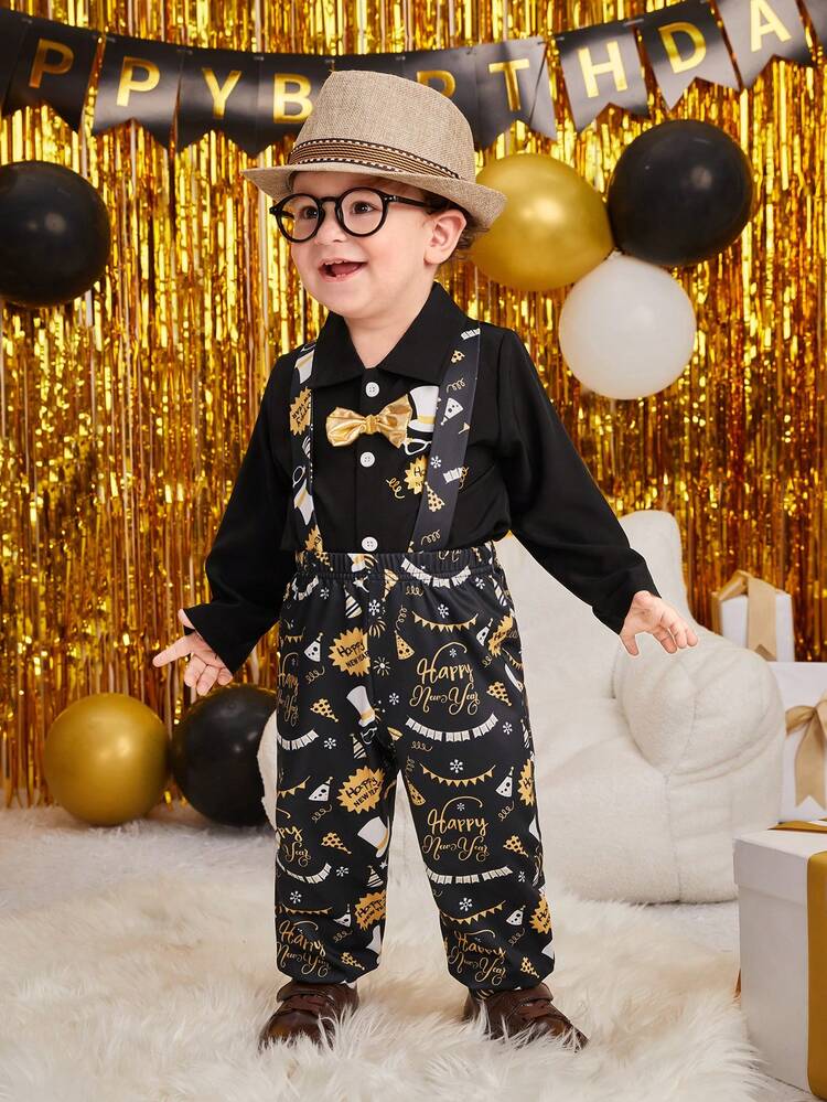 Baby Boys' Shirt Jumpsuit And Overalls Set, Perfect For Parties And Celebrations, Autumn And Winter
