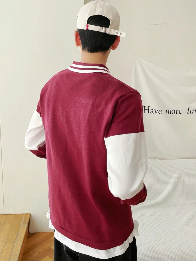 Men's Polo Collar Striped Cuff Sweater