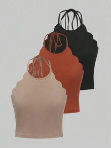 SHEIN Essnce 3pcs Của phụ nữ Màu thuần Halter Neck Áo ba lỗ - Nhiều màu - Xem 1