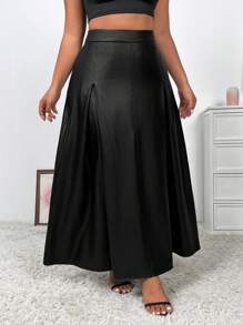 Celure Women'S Plus Size Pu Leather Skirt - Black - View 3