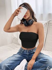 SHEIN EZwear Solid Tube Top - Black - View 3