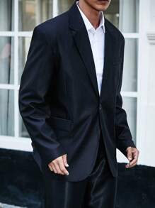 Manfinity Mode Men's Plus Size Solid Suit Collar Blazer - Black - View 4