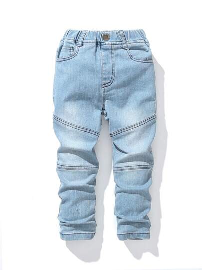 Young Boy Street Style Elastic Jeans With Washing Effect, School, Campus, College Chic Outfits For Autumn/Winter