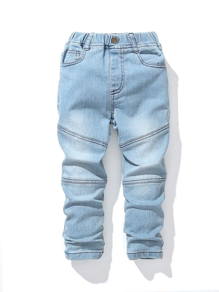 Young Boy Street Style Elastic Jeans With Washing Effect, School, Campus, College Chic Outfits For Autumn/Winter - Light Wash - View 1