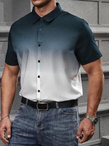 Extended Sizes Men Plus Gradient Short Sleeve Shirt - Multicolor - View 3