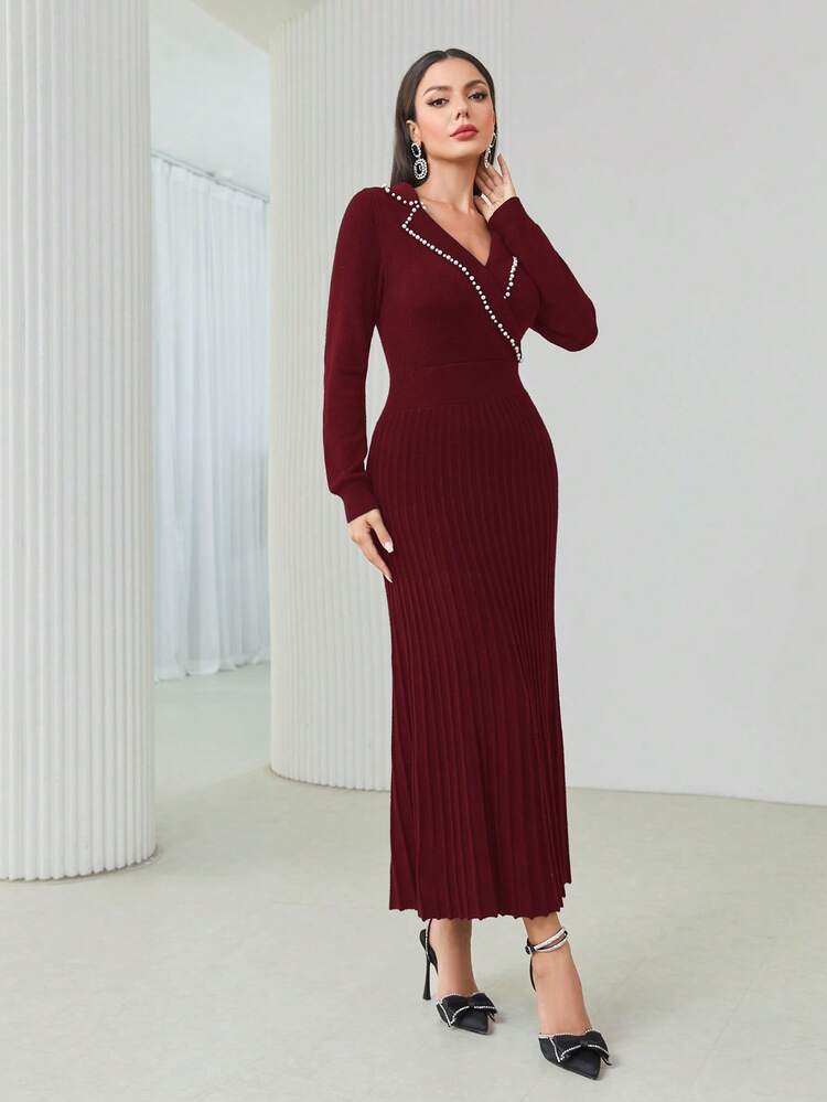 Pearls Beaded Sweater Dress Without Belt