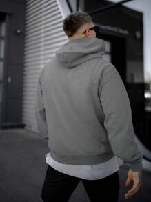 Men's Graphic Print Hoodie Sweatshirt - Dark Grey - View 2