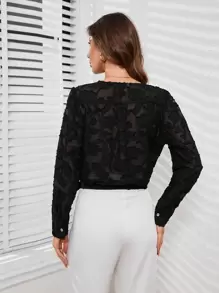 Aveloria 女士隨機圖案黑色 V 領長袖襯衫 - 黑色 - 查看 1