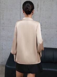Aveloria Modichic Solid Color Long-Sleeved Shirt With Hollow Button Placket On The Front Elegant Business Casual Women  Fall Cloth For Women - Camel - View 2