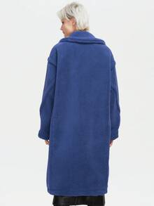 ZIAI Women's Solid Color Long Sleeve Oversized Lapel Faux Shearling Teddy Coat, Winter - Blue - View 3