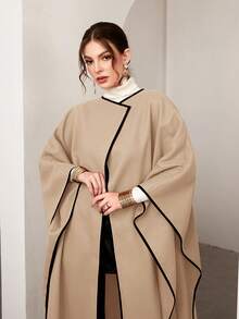 Modelyn Patchwork Edge Cape Design Woolen Coat - Apricot - View 6