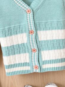 Young Boys Striped Contrast Cardigan - Green - View 5
