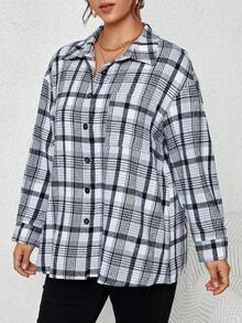 SHEIN Franclia Plus Plaid Print Drop Shoulder Shirt - Multicolor - View 3