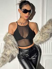 Allurite 女士網格短上衣 - 黑色 - 查看 3