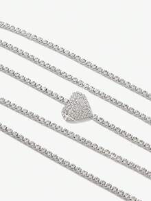 SHEIN BAE European And American New Personalized Heart & Rhinestone Decor Chest Chain Accessory, Sexy Bikini Jewelry Body Chain For Women - Silver - View 2