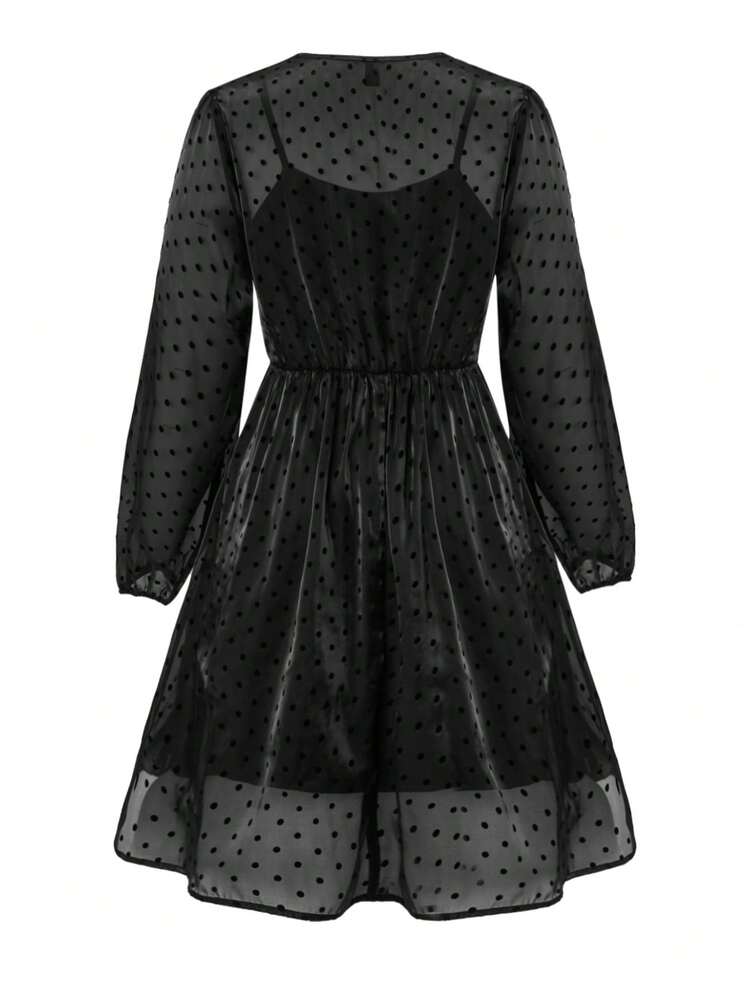 Flocked Polka Dots Party Dress