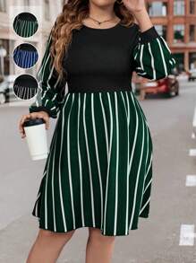 Calvaya Kích thước lớn Của phụ nữ Sọc dọc Chiều dài đầu gối Đầm - màu xanh lá - Xem 1