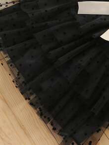 SHEIN Váy lưới nhiều lớp viền bèo nhún cho bé gái - Màu Khaki - Xem 5