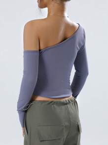 Muchica 純色斜領t恤 - 霧霾藍 - 查看 2