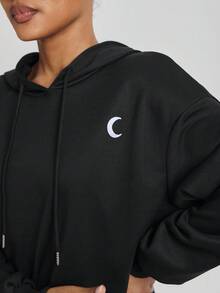 Threesuture Butterfly Print Drop Shoulder Hoodie - Black - View 6