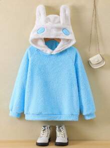 SHEIN 女童3d耳朵毛絨套衫,適用於大童 - 藍色 - 查看 1