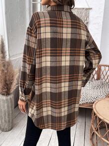 SHEIN LUNE Women'S Plaid Drop Shoulder Coat - Multicolor - View 2