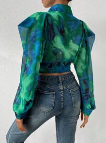 Chiquease Puff Sleeve Wrap Knotted Shirt Fall Cloth For Women - Green - View 3