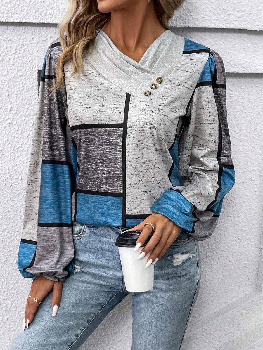 SHEIN Clasi Tay áo lồng đèn Khối màu Áo thun - Nhiều màu - Xem 1