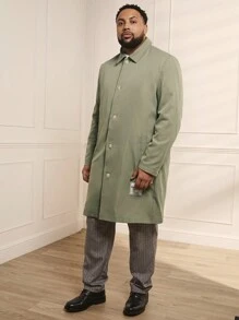 Manfinity VCAY Loose Plus Size Men's Text Patch Woven Casual Long Trench Coat, For Fall Winter - Green - View 5
