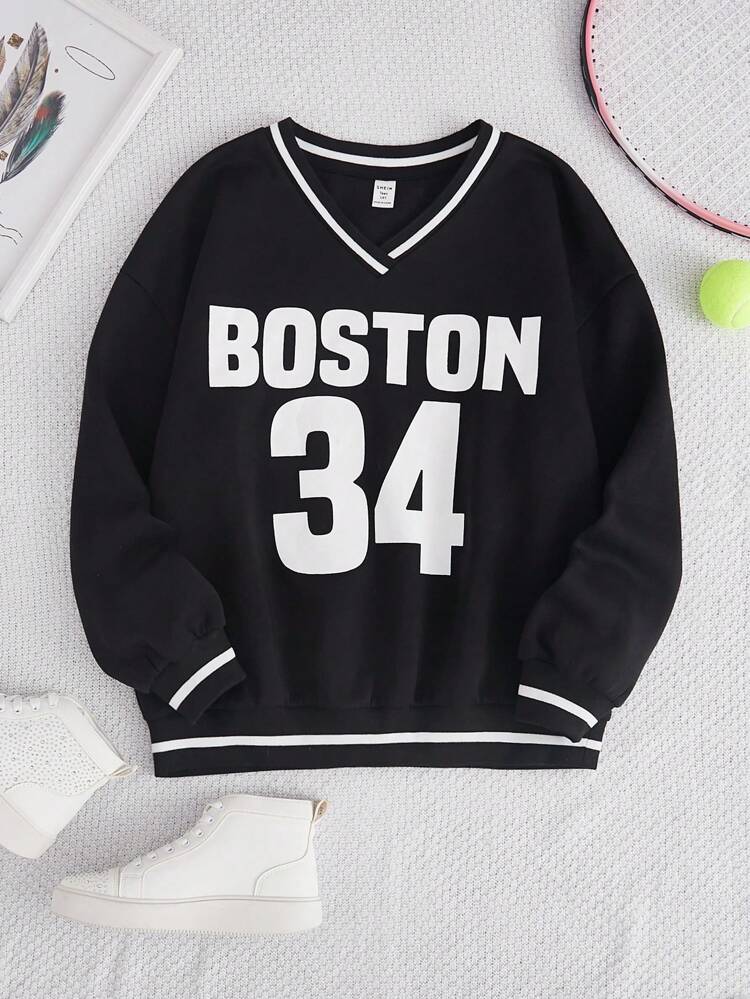 Teen Girls' Casual Round Neck Sweatshirt With Letter Print