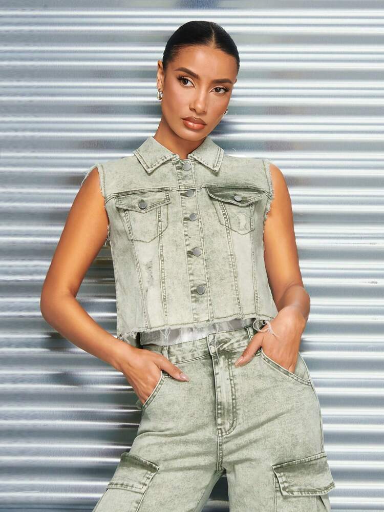 Loose Sleeveless Cropped Denim Vest Top