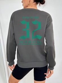 SHEIN Essnce Women's Drop Shoulder Sweatshirt With Digital Print - Dark Grey - View 1